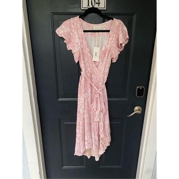 McGuire NWD Bassinger Faux Wrap Dress, Pink White Floral, Size Small, MSRP $278 - Picture 2 of 11